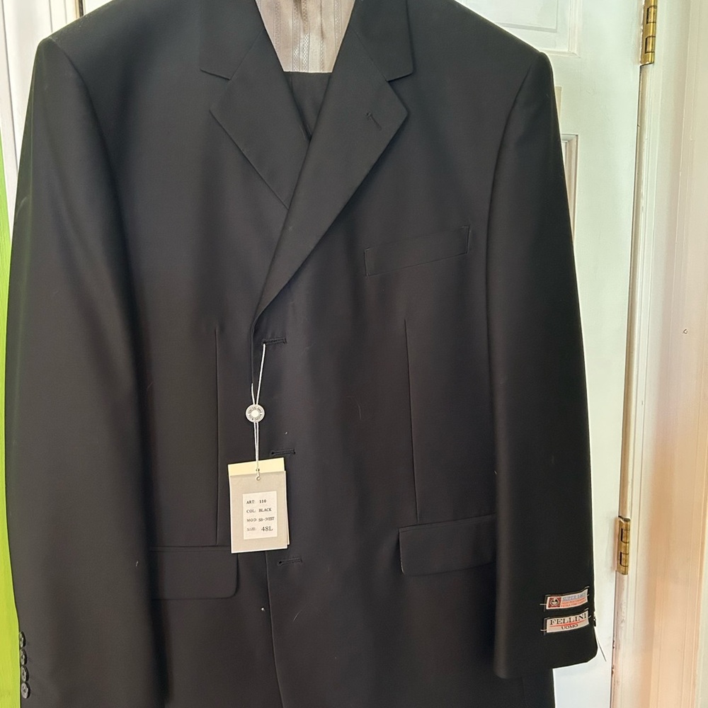 Black Wool Blend Suit Jacket with Notched Lapels
